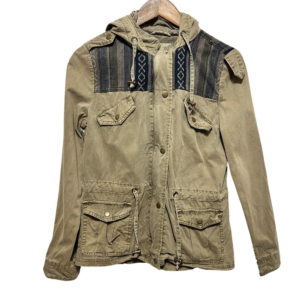 American Rag Women Boho Military Utility Jacket M Khaki Embroidered Gorpcore